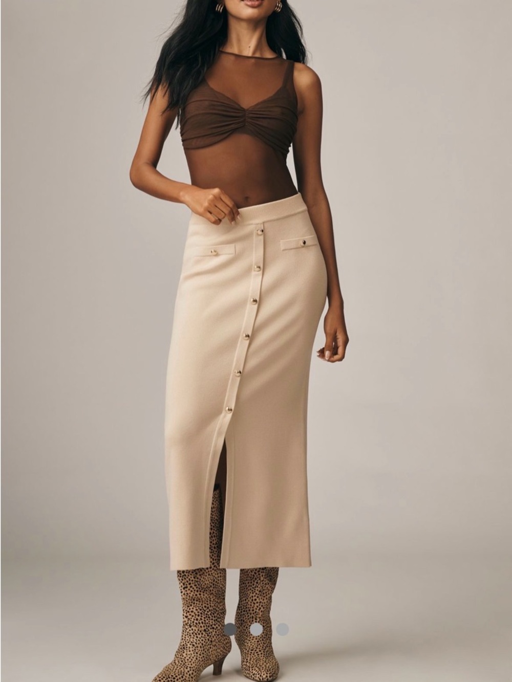 Anthropologie Beige Button-Front Midi Skirt Size S Brand New without tags.